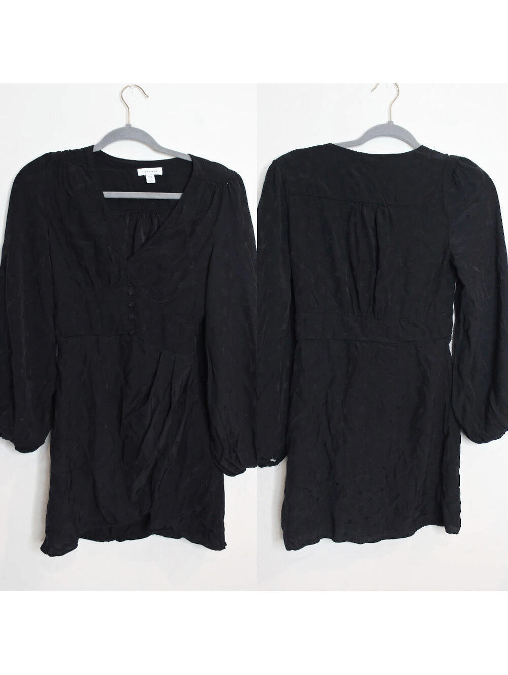 TOPSHOP Black Satin Print Long Sleeve Blouse - 6